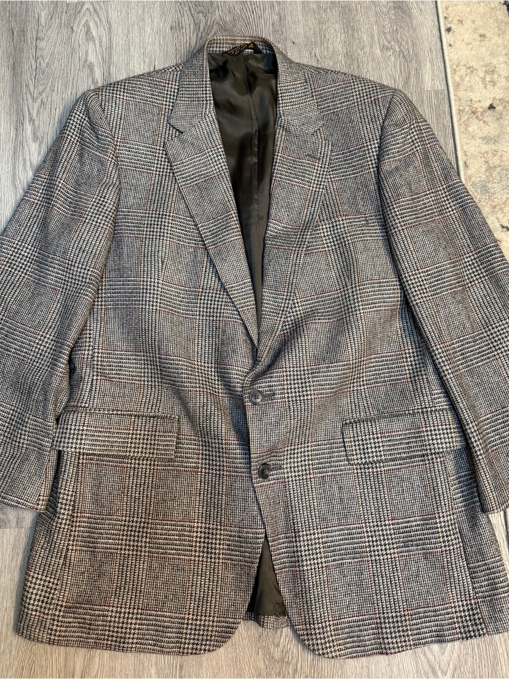 Vtg Oakton Ltd Mens Gray Plaid Blazer Jacket Wool Blend Sport Coat Size 44L